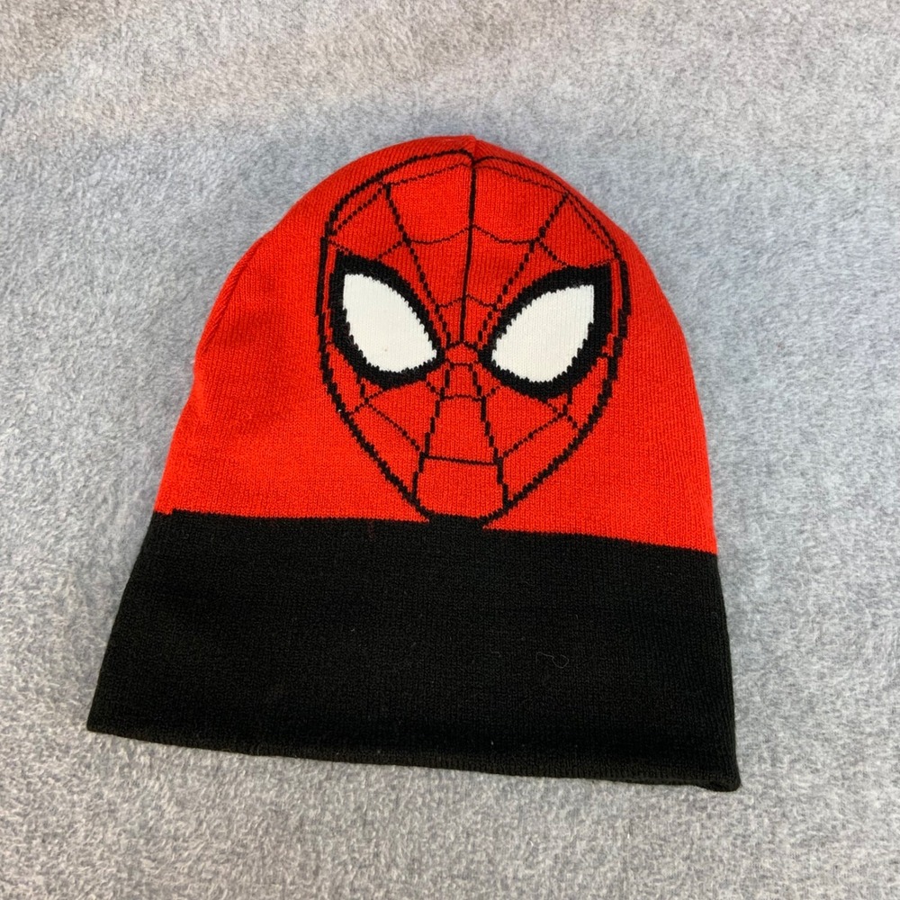 Spider-Man Reversible Mask Youth Red Black Marvel Beanie Knit Hat One Size